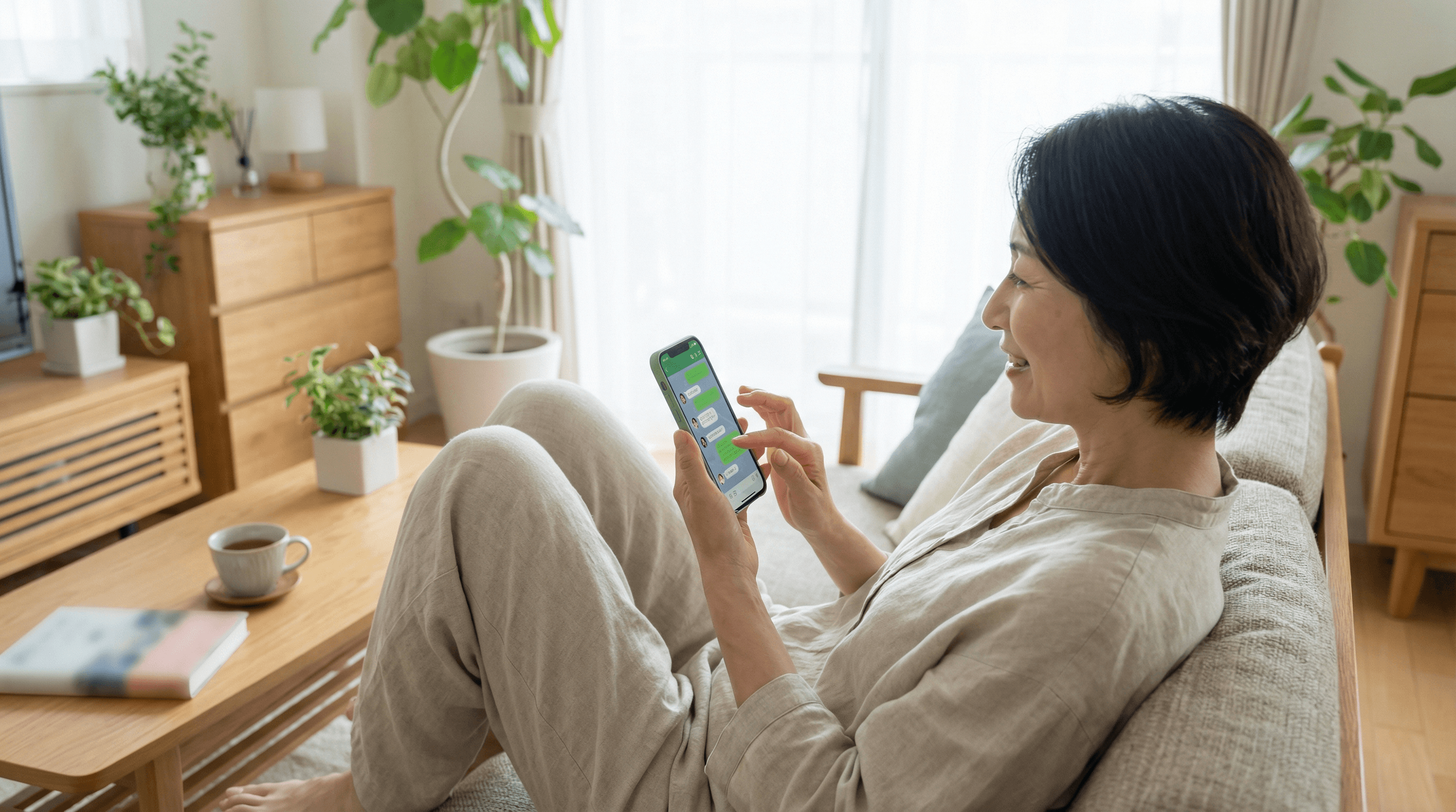 スマホでLINEを操作しているイメージ